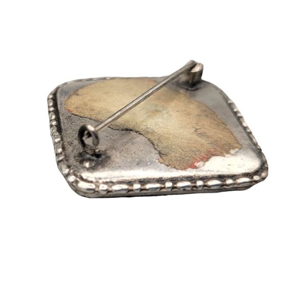 Blue Morpho Butterfly Wing Brooch Tropical Island Scene Sterling Silver Art Deco - Picture 3 of 3